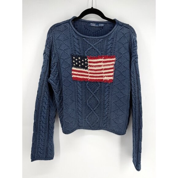 Polo Ralph Lauren Flag Aran-Knit Cotton Sweater XS - Picture 2 of 6